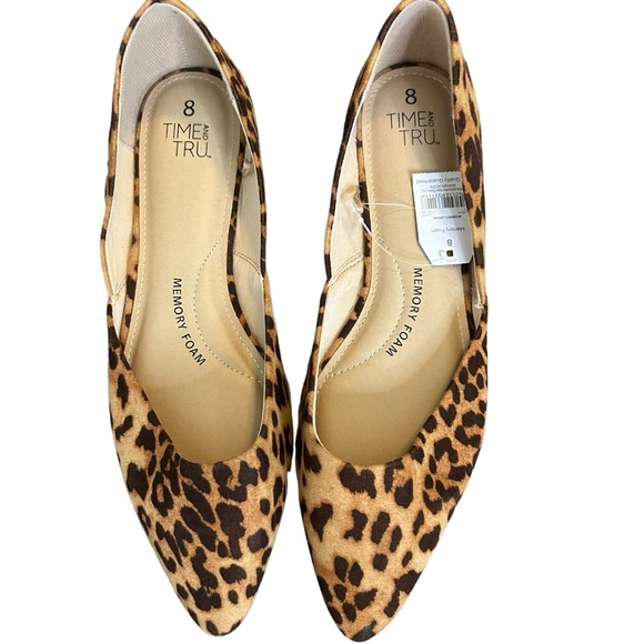 NWT Time and Tru Women's Point Toe Ballet Flat SZ 8 in Leopard Print Black Tan - Picture 2 of 7